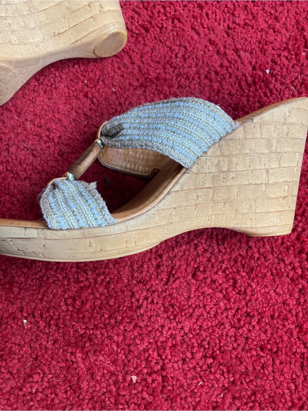 Italian Shoemakers Tan and Metallic Beaded Wedge Sandals